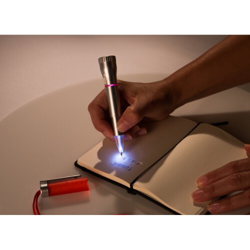 Długopis, latarka 2 LED czerwony V1654-05 (3)