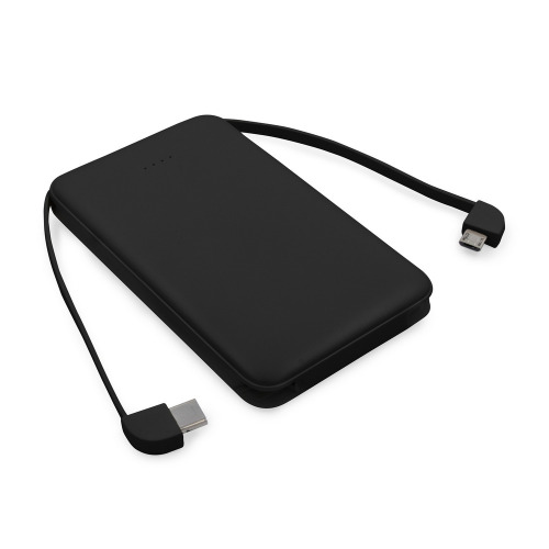 Power bank 5000 mAh ze zintegrowanymi kablami, adapter w komplecie | Presley Czarny V0905/W-03 (3)