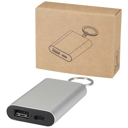 Arcturus powerbank o pojemności 2000 mAh z recyklingowanego aluminium z brelokiem Srebrny 12451781 