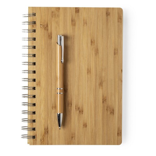 Bambusowy notatnik ok. A5, długopis brązowy V0207-16 (3)