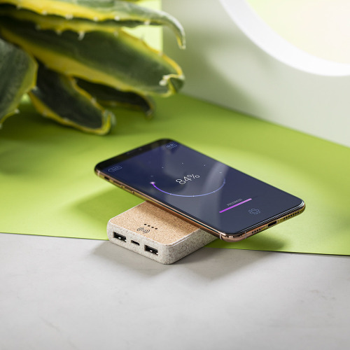 Bezprzewodowy power bank 5000 mAh ze słomy pszenicznej, ładowarka bezprzewodowa 5W Neutralny V0147-00 (1)