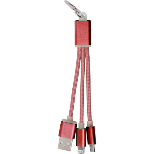 Brelok do kluczy, kabel do ładowania 3 w 1 czerwony V0345-05 