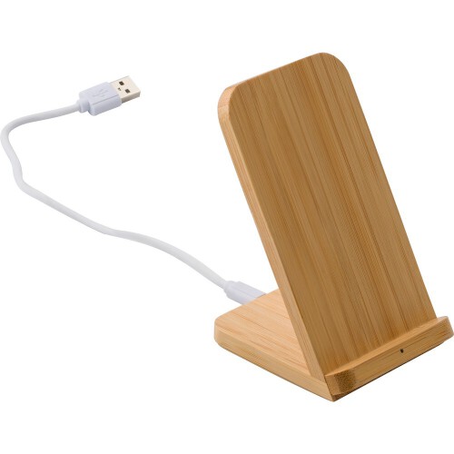 Bambusowa ładowarka bezprzewodowa 5W, stojak na telefon drewno V0186-17 (1)