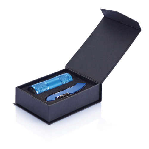 Zestaw narzędzi Quattro, scyzoryk wielofunkcyjny 13 el., latarka Niebieski P221.195 (2)