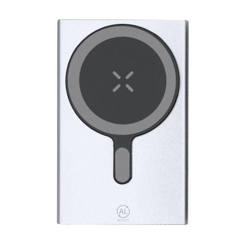 Magnetyczny bezprzewodowy power bank 5000 mAh z aluminium z recyklingu, ładowarka bezprzewodowa 15W Srebrny VA601-32 