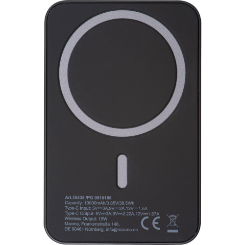 Power bank magnetyczny z ABS z recyklingu 10000 mAh DONNA Czarny 3543503 (11)