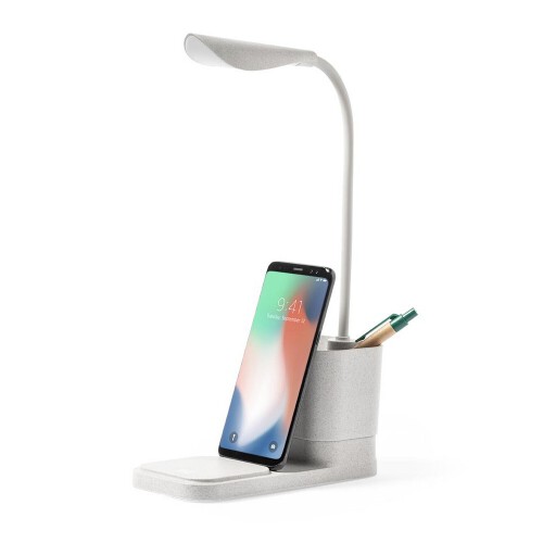 Lampka na biurko ze słomy pszenicznej, ładowarka bezprzewodowa 10W, stojak na telefon neutralny V8327-00 