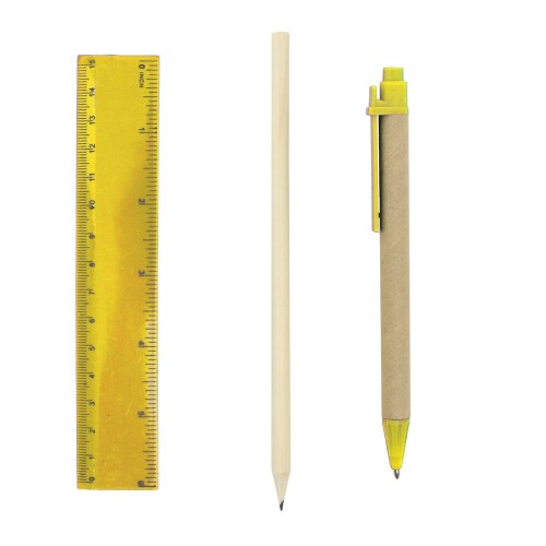 Zestaw szkolny, ołówek, długopis, gumka, temperówka, linijka żółty V7869-08 (1)