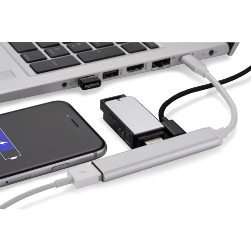 Rozdzielacz HUB USB z kablem typ C - ROSKO Srebrny 09163-00 (3)