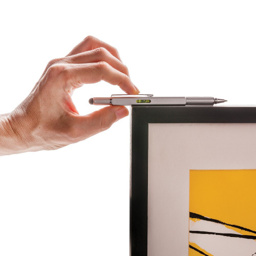 Długopis wielofunkcyjny, linijka, poziomica, śrubokręt, touch pen żółty V1996-08 (3)