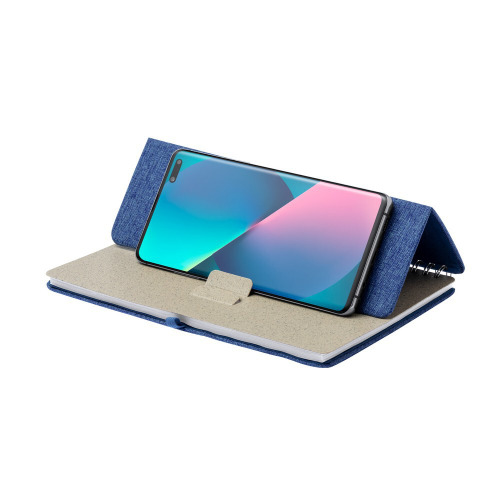 Notatnik RPET ok. A5, stojak na telefon, stojak na tablet niebieski V0594-11 