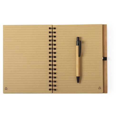 Bambusowy notatnik B7, długopis brązowy V0206-16 (3)