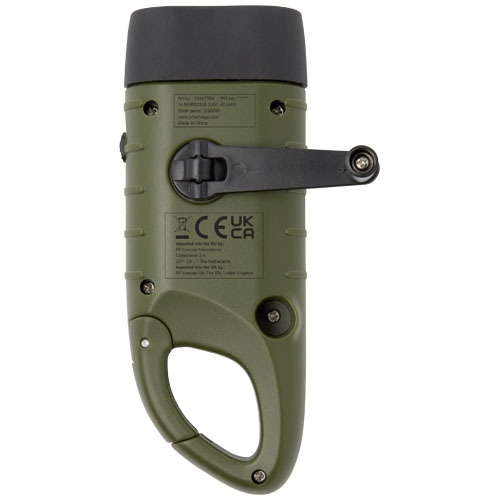 Helios latarka solarna z dynamem i karabińczykiem wykonana z tworzyw sztucznych pochodzących z recyklingu Zieleń wojskowa 10457564 (6)