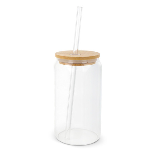 Szklanka z bambusową pokrywką i słomką 450 ml Transparentny LT98320-N0004 
