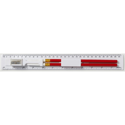 Linijka, ołówek, temperówka, gumka biały V6125-02 (2)