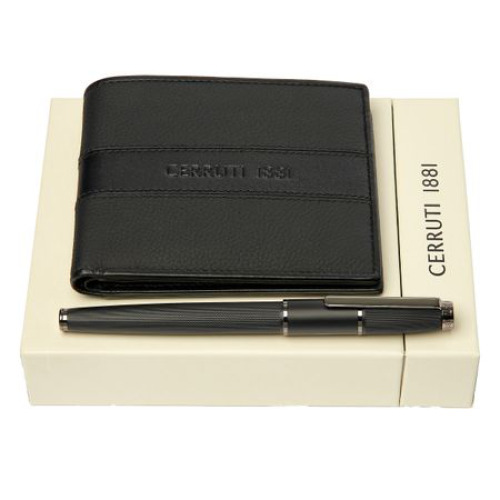 Zestaw upominkowy Cerruti 1881 portfel i pióro kulkowe - NLW406A + NSW4545A Czarny NPRW454A 