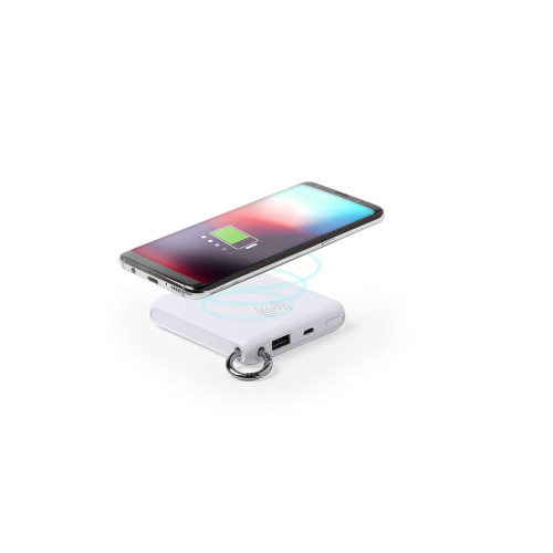 Bezprzewodowy power bank 5000 mAh, ładowarka bezprzewodowa 5W, brelok Biały V0306-02 