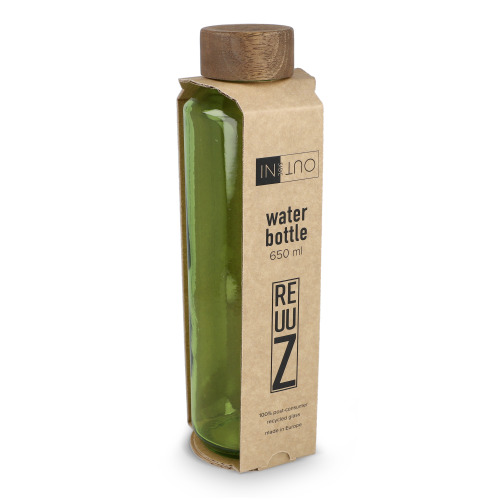 Butelka InSideOut z recyklingowanego szkła ReuuZ z drewnianym korkiem 650 ml Transparentny / jasnozielony LT57013-N0432 (2)