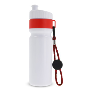 Bidon Sportowy Z Obwódka I Kolorowym Sznurkiem 750ml Biały / czerwony