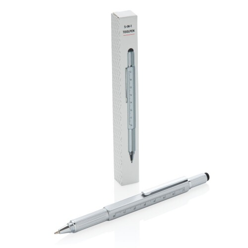 Długopis wielofunkcyjny, poziomica, śrubokręt, touch pen srebrny V1996-32 (3)