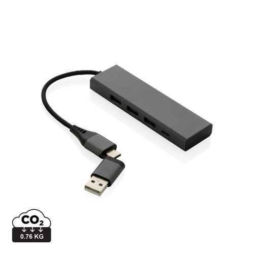 Hub USB 2.0 z USB C, aluminium z recyklingu szary P308.682 (9)