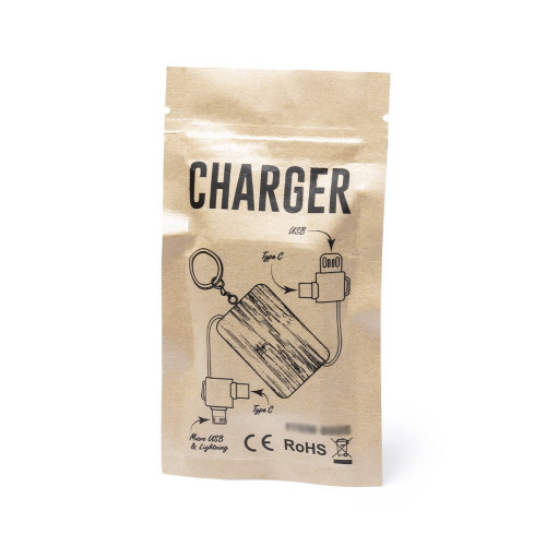 Kabel do ładowania, bambusowy brelok do kluczy Biały V0182-02 (4)