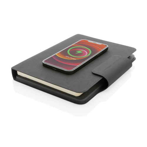 Teczka konferencyjna, notatnik A5, ładowarka bezprzewodowa, power bank 8000 mAh Czarny P774.312 (9)