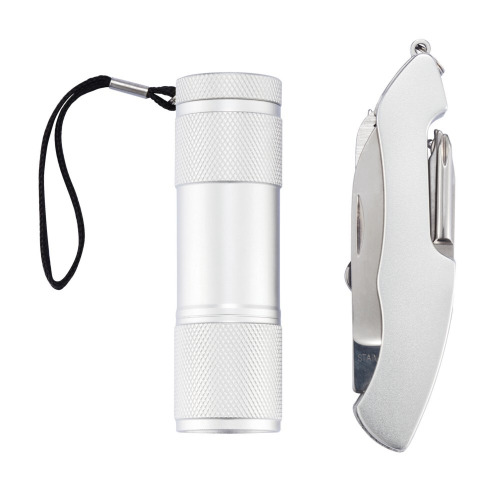 Zestaw narzędzi Quattro, scyzoryk wielofunkcyjny 13 el., latarka Srebrny P221.192 (1)