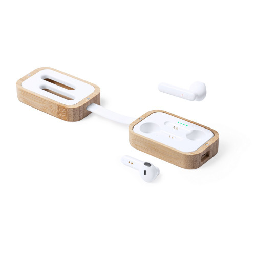 Bezprzewodowe słuchawki douszne, bambusowe etui Neutralny V0156-00 (1)