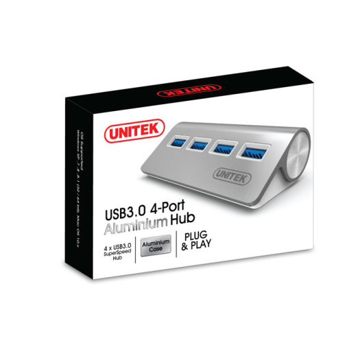 Unitek Y-3186 Aluminiowy Hub 4x USB 3.0 Srebrny / grafitowy EG 007177 (1)
