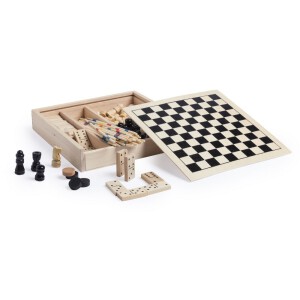 Zestaw gier, szachy, warcaby, domino i mikado drewno