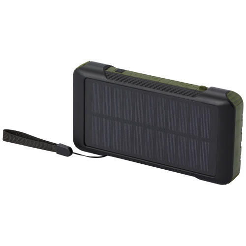 Soldy powerbank solarny o pojemności 10 000 mAh z dynamem wykonany z tworzyw sztucznych pochodzących z recyklingu z certyfika Zieleń wojskowa 12434664 