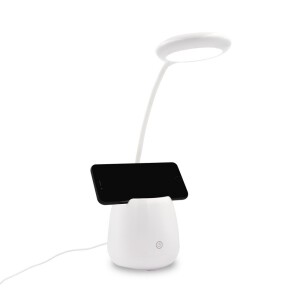 Lampka na biurko, głośnik bezprzewodowy 3W, stojak na telefon, pojemnik na przybory do pisania biały