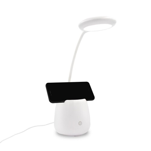 Lampka na biurko, głośnik bezprzewodowy 3W, stojak na telefon, pojemnik na przybory do pisania biały V0188-02 