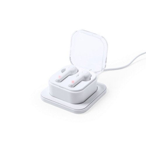Bezprzewodowe słuchawki douszne, ładowarka bezprzewodowa 5W Biały V0164-02 (3)