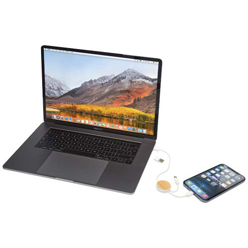 Chechia kabel do synchronizacji danych i szybkiego ładowania 5 w 1 27 W o długości 30 cm z tworzyw sztucznych pochodzących z recyklingu z detalami z bambusa Biały 12442101 (7)