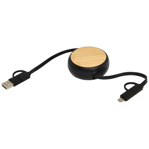 Chechia zwijany kabel do synchronizacji danych i szybkiego ładowania 5 w 1 45 W o długości 100 cm z tworzyw sztucznych pochodzących z recyklingu z detalami z bambusa Czarny 12441990 (5)