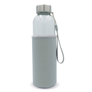 Szklana butelka na wodę z rękawem 500ML Transparentny / szary