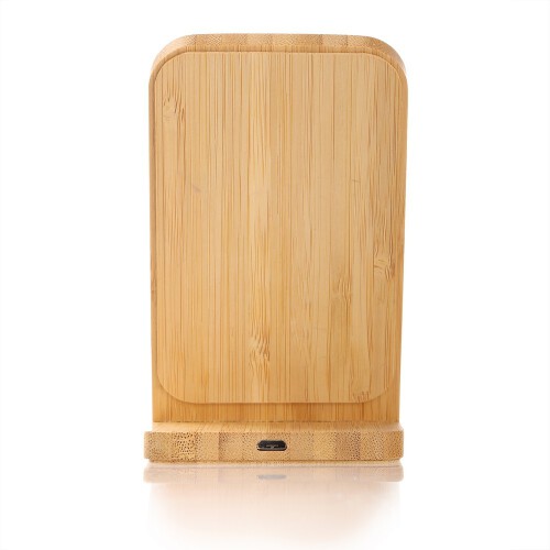 Bambusowa ładowarka bezprzewodowa 10W B'RIGHT, stojak na telefon drewno V0349-17 (5)