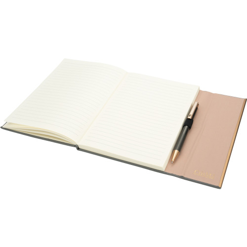 Notatnik A5 ze skóry z recyklingu, w linie z długopisem metalowym CrisMa MAGGIE Ciemnoszary 2476377 (3)