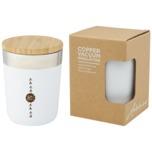 Lagan Miedziany kubek ze stali nierdzewnej o pojemności 300 ml, izolowany próżniowo, z bambusową pokrywką