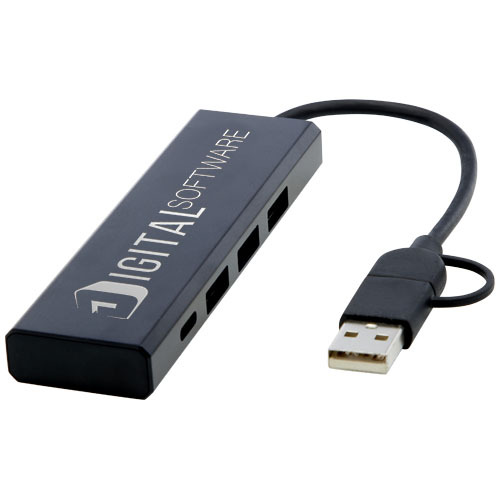 Rise hub USB 2.0 z aluminium pochodzącego z recyklingu z certyfikatem RCS Czarny 12434490 (1)