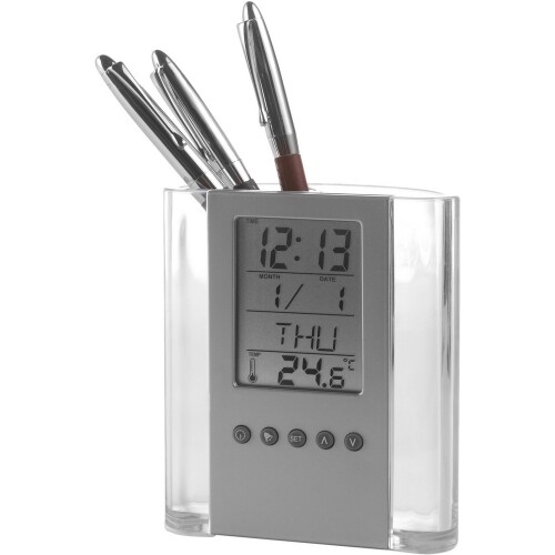 Pojemnik na długopisy, zegar wielofunkcyjny neutralny V2242/A-00 (1)