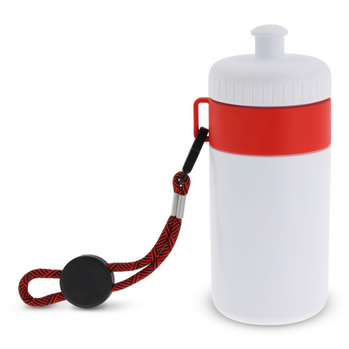 Bidon Sportowy Z Obwódka I Kolorowym Sznurkiem 500ml Biały / czerwony LT98785-N0121 (4)