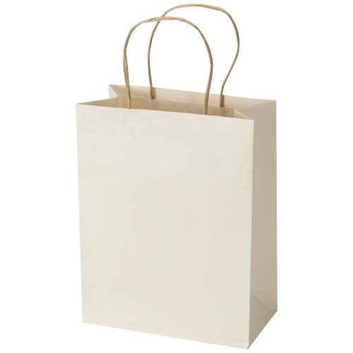 Torba z papieru z makulatury o gramaturze 150 g/m² ze skręcanymi uchwytami – 18 x 9 x 23 cm Złamana biel 1ZM02202 (2)