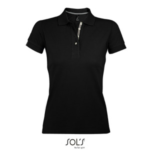 Koszulka Polo Damska Dopasowana Bawełniana Pika - Black & Grey (Solid)