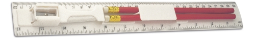 Linijka, ołówek, temperówka, gumka biały V6125-02 