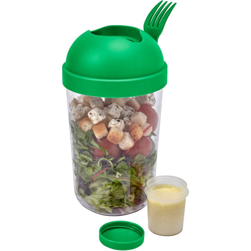 Pudełko śniadaniowe 950 ml, pojemnik na sałatkę, widelec, pojemnik na sos do sałatki Zielony V7955-06 (5)