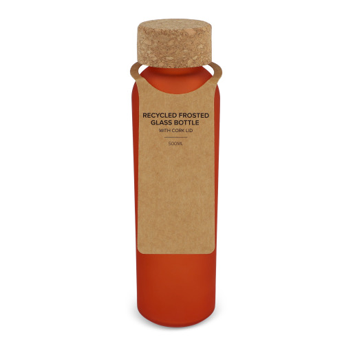 Matowa szklana butelka z recyklingu z korkiem 500ml Ecru / pomarańczowy LT98880-N5426 