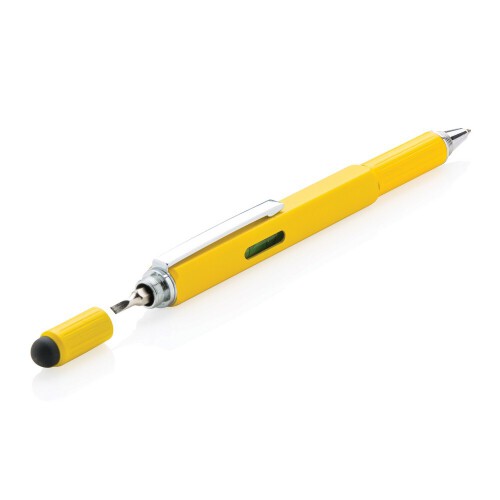 Długopis wielofunkcyjny, poziomica, śrubokręt, touch pen żółty V1996-08 (1)